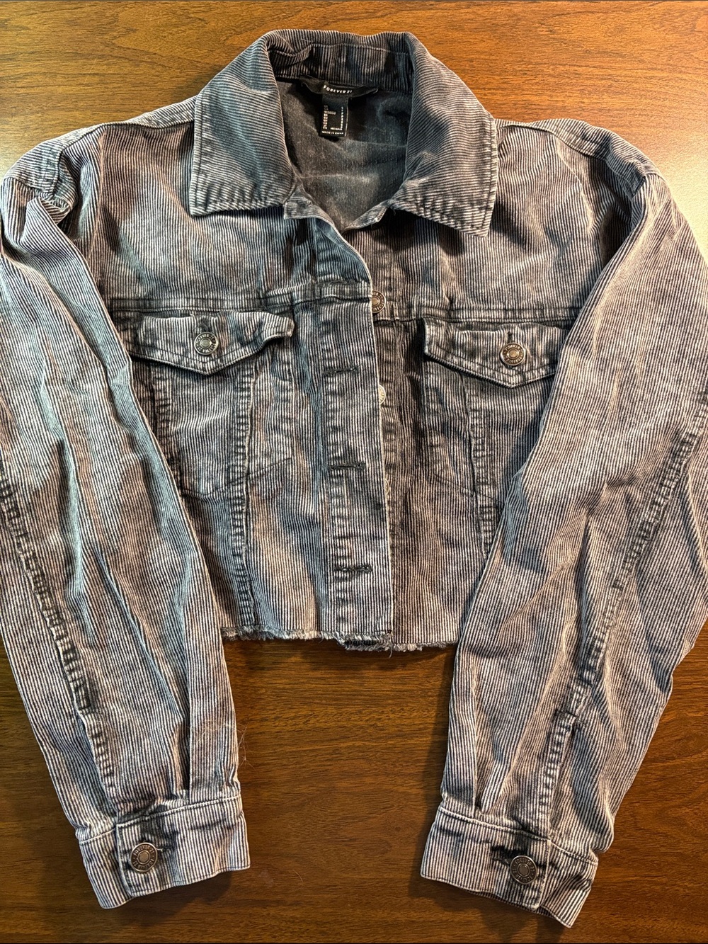 Forever 21 Washed Black Cropped Corduroy Jacket